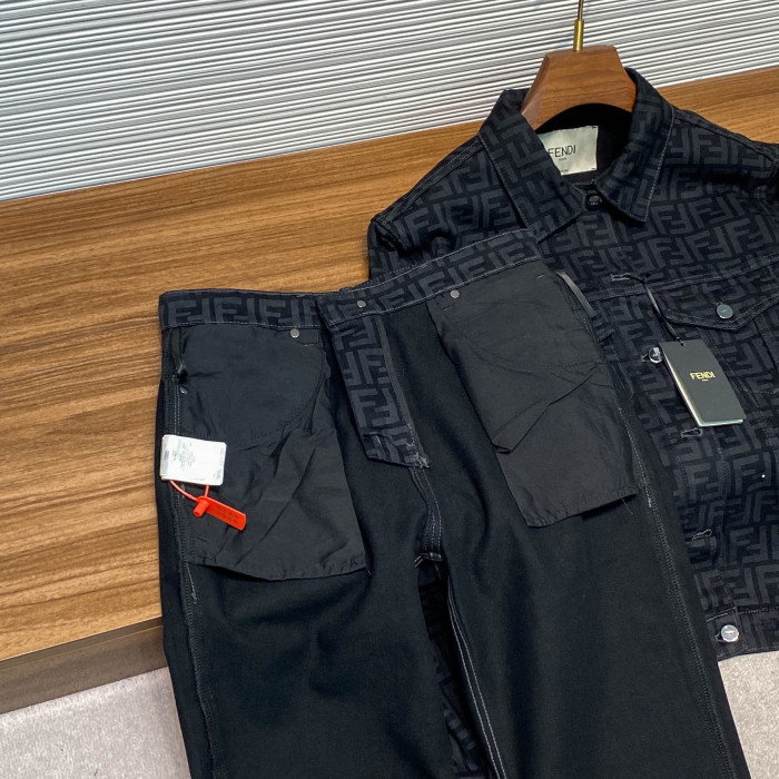 NIGO Fendi FF Motif Denim Jacket Long Jeans Jeans Black #nigo333143