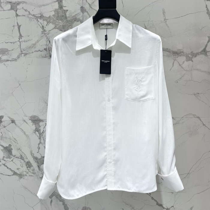 NIGO Saint Laurent Women's Lapel Embroidered Pocket Logo Shirt #nigo333271