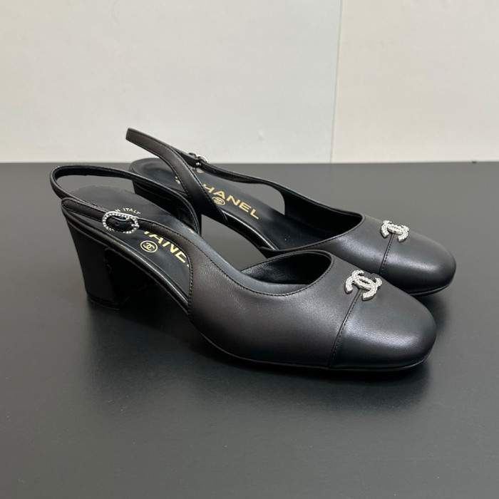 NIGO Chanel 6cm Heel Height Double C Thick Heel Back Hollow Color Block Stitching High Heel Sandals #nigo333238