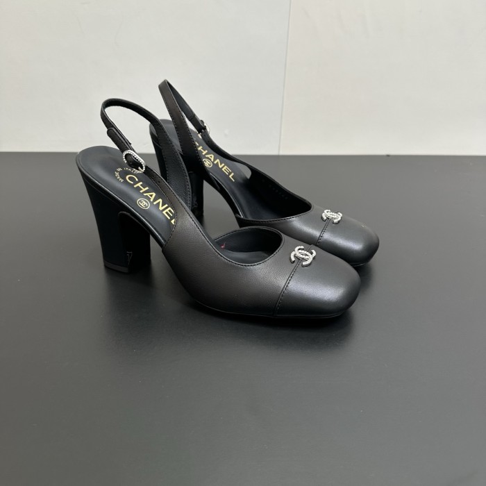 NIGO Chanel 9cm Heel Height Double C Thick Heel Back Hollow Color Block Stitching High Heel Sandals #nigo333233