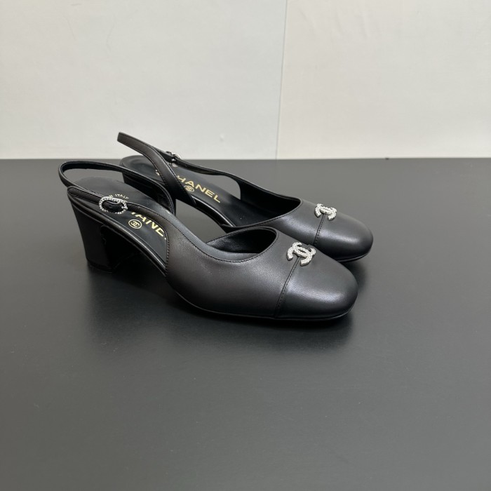 NIGO Chanel 6cm Heel Height Double C Thick Heel Back Hollow Color Block Stitching High Heel Sandals #nigo333238