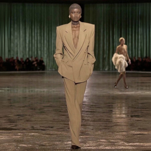NIGO Saint Laurent Women's Sand-Colored Thin Suit Double-Breasted Six-Button Jacket Pants #nigo321905