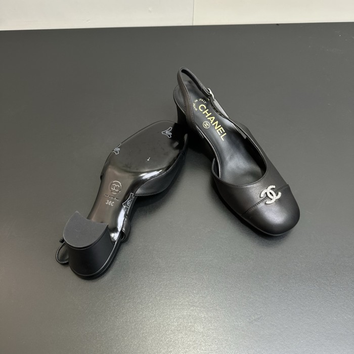 NIGO Chanel 6cm Heel Height Double C Thick Heel Back Hollow Color Block Stitching High Heel Sandals #nigo333238