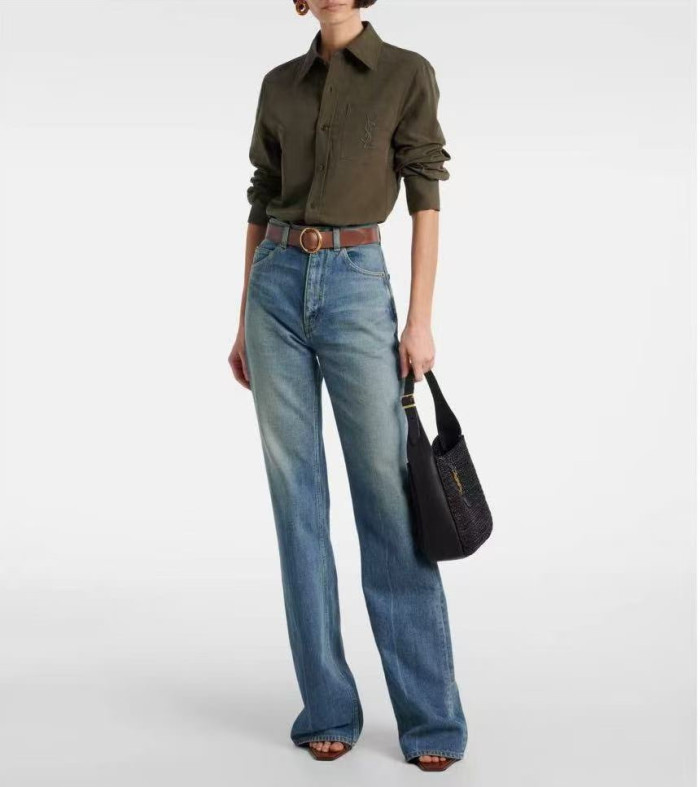 NIGO Saint Laurent Women's Lapel Embroidered Pocket Logo Shirt #nigo333271