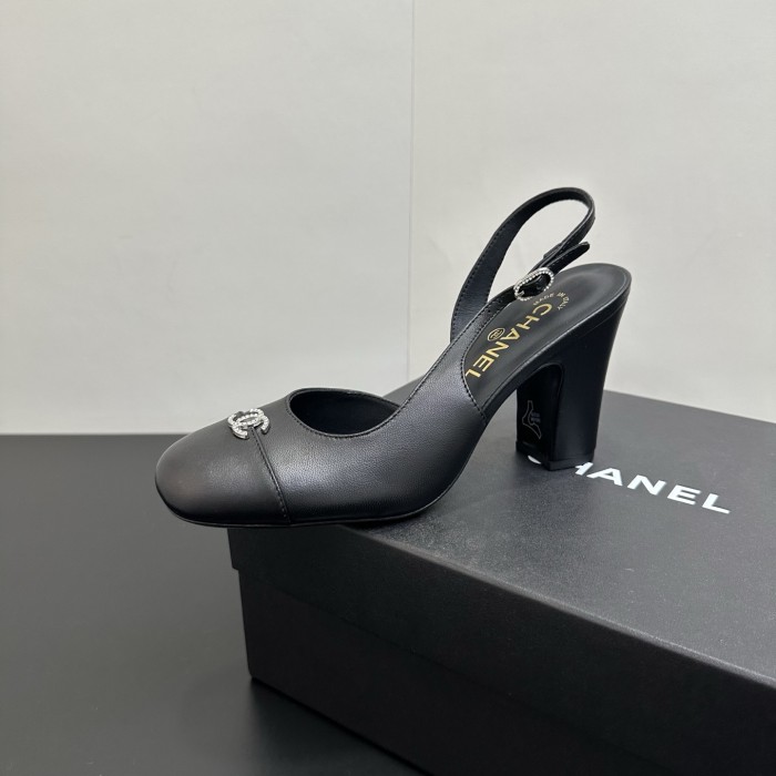 NIGO Chanel 9cm Heel Height Double C Thick Heel Back Hollow Color Block Stitching High Heel Sandals #nigo333233