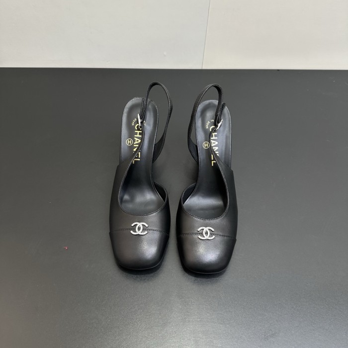 NIGO Chanel 9cm Heel Height Double C Thick Heel Back Hollow Color Block Stitching High Heel Sandals #nigo333233