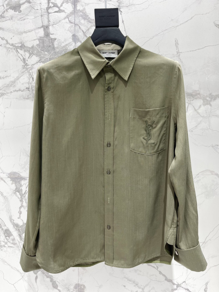 NIGO Saint Laurent Women's Lapel Embroidered Pocket Logo Shirt #nigo333271