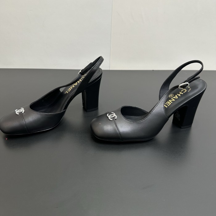 NIGO Chanel 9cm Heel Height Double C Thick Heel Back Hollow Color Block Stitching High Heel Sandals #nigo333233