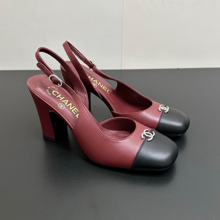 NIGO Chanel 9cm Heel Height Double C Thick Heel Back Hollow Color Block Stitching High Heel Sandals #nigo333233
