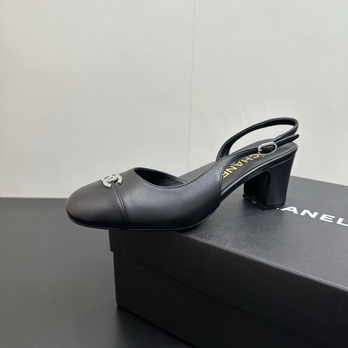 NIGO Chanel 6cm Heel Height Double C Thick Heel Back Hollow Color Block Stitching High Heel Sandals #nigo333238