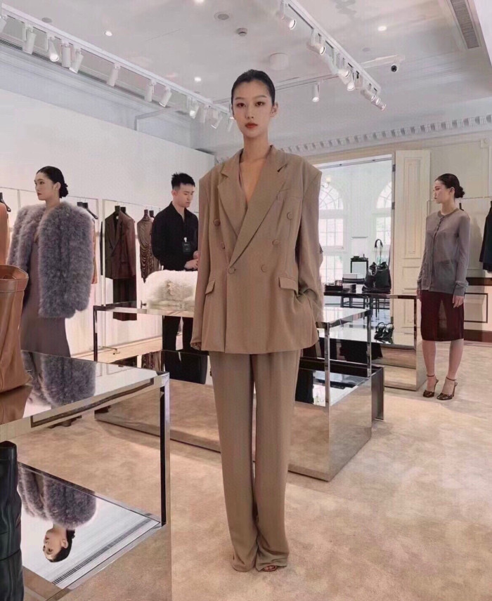 NIGO Saint Laurent Women's Sand-Colored Thin Suit Double-Breasted Six-Button Jacket Pants #nigo321905