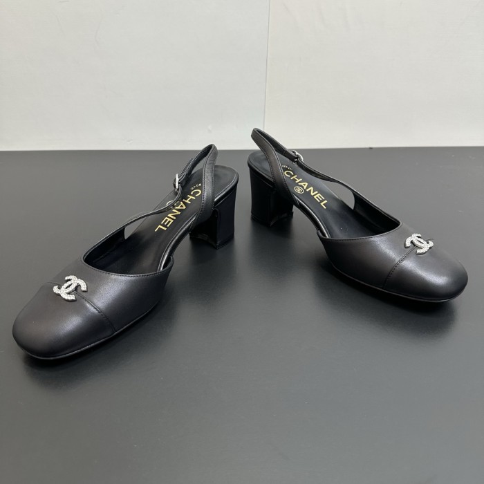NIGO Chanel 6cm Heel Height Double C Thick Heel Back Hollow Color Block Stitching High Heel Sandals #nigo333238