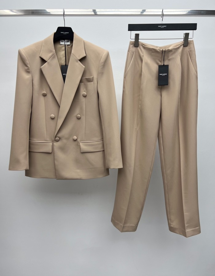 NIGO Saint Laurent Women's Sand-Colored Thin Suit Double-Breasted Six-Button Jacket Pants #nigo321905