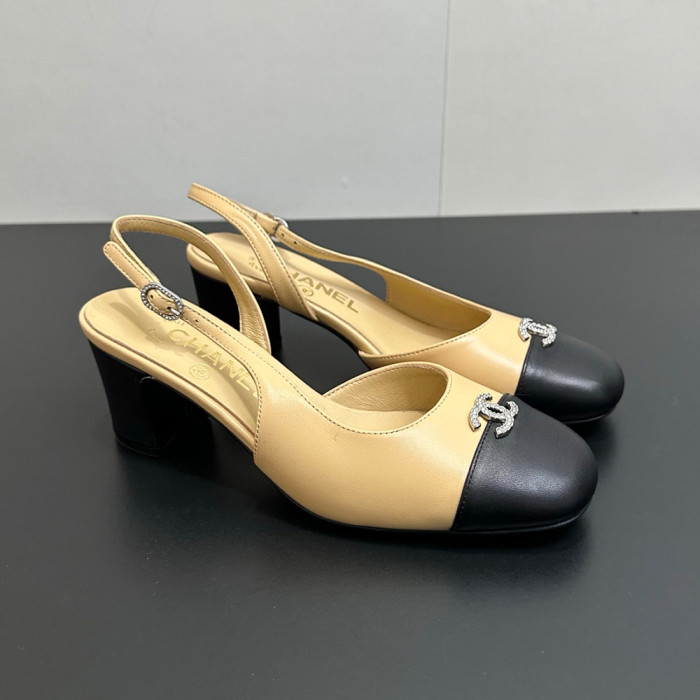 NIGO Chanel 6cm Heel Height Double C Thick Heel Back Hollow Color Block Stitching High Heel Sandals #nigo333238