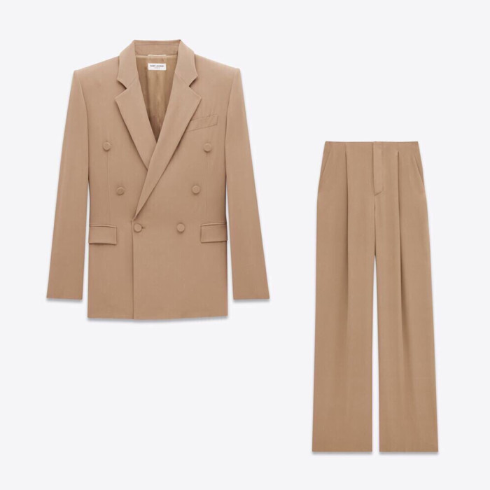NIGO Saint Laurent Women's Sand-Colored Thin Suit Double-Breasted Six-Button Jacket Pants #nigo321905