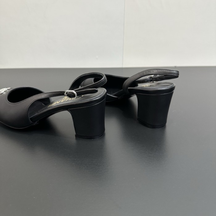 NIGO Chanel 6cm Heel Height Double C Thick Heel Back Hollow Color Block Stitching High Heel Sandals #nigo333238