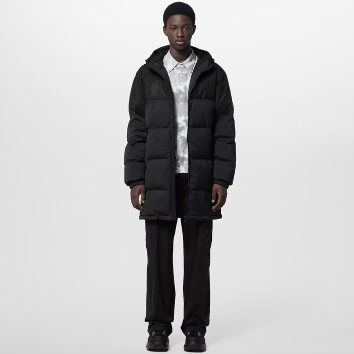 NIGO Louis Vuitton Men's and Women's Embossed Patchwork Mid Length Down Jacket #nigo333370