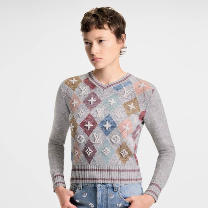 NIGO Louis Vuitton 3D Signature Argyle Pullover Multicolor Blended Sweater #nigo333418
