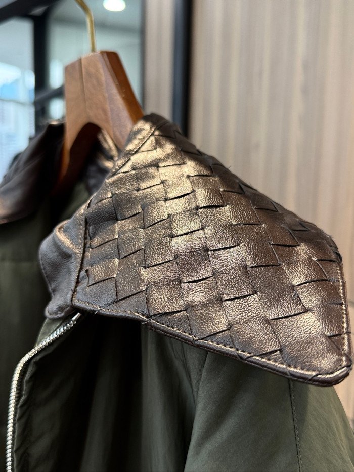 NIGO Bottega Veneta Men's Spring/Fall Knit Leather Collar Two-Way Zipper Technical Fabric Solid Color Long Down Jacket Ngvp #nigo333312