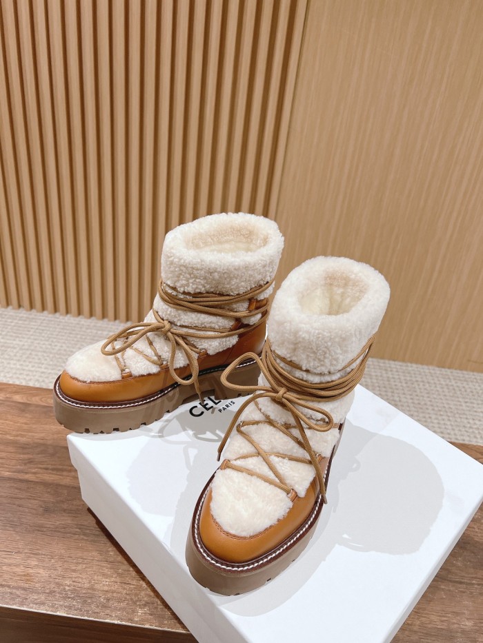 NIGO Celine Bulky Lace Up Boot in Shearling and Calfskin #nigo292286