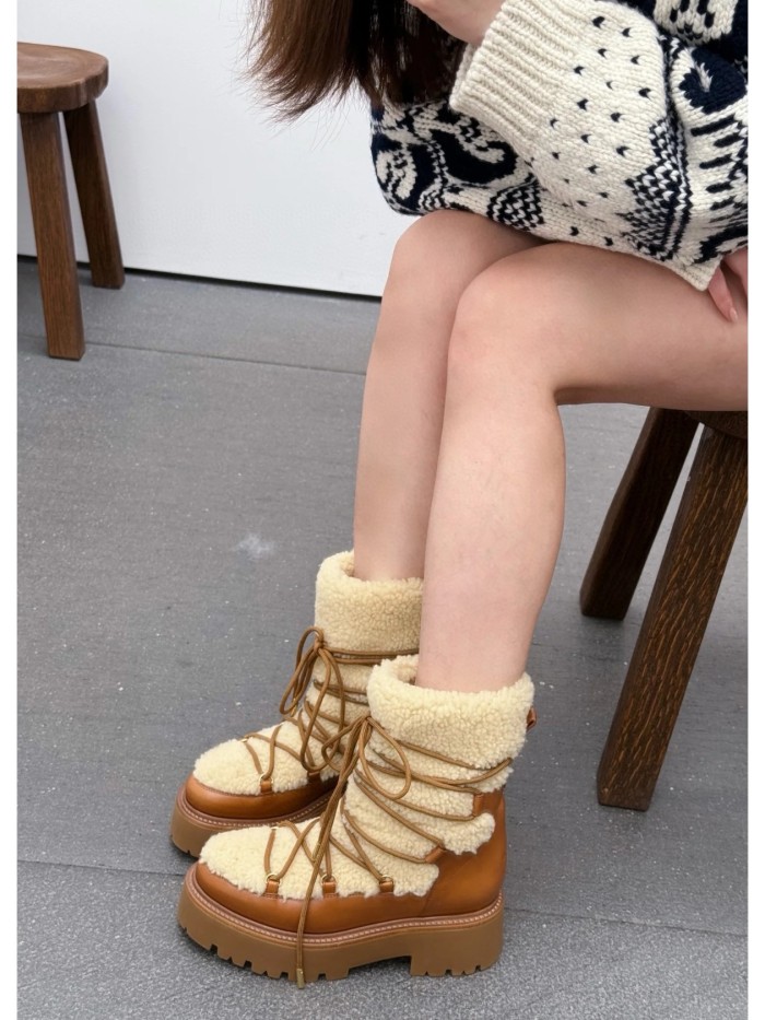 NIGO Celine Bulky Lace Up Boot in Shearling and Calfskin #nigo292286