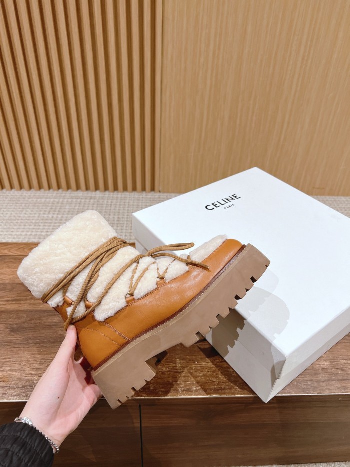 NIGO Celine Bulky Lace Up Boot in Shearling and Calfskin #nigo292286