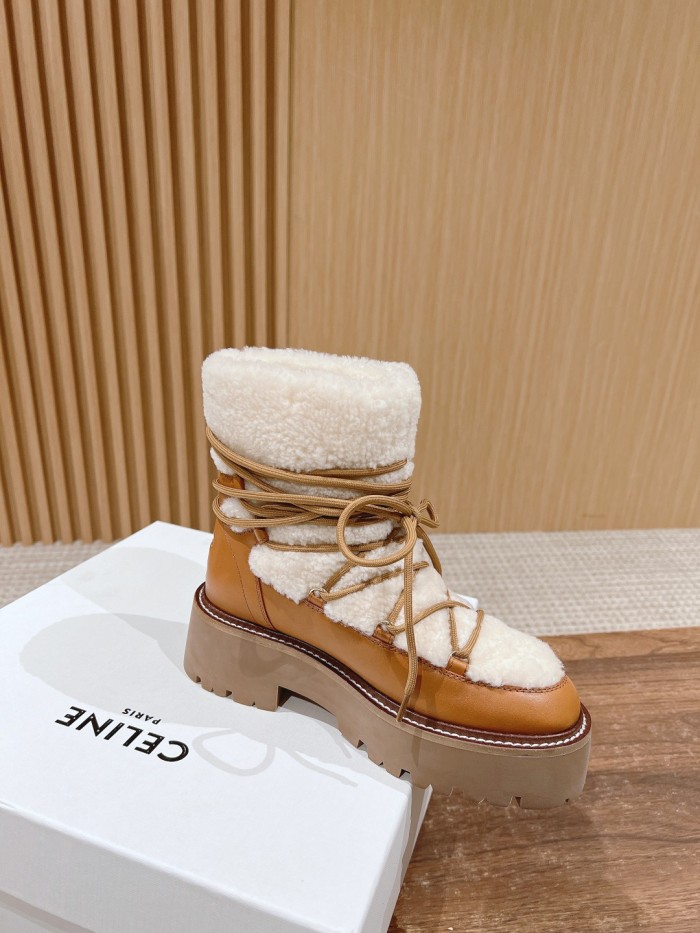 NIGO Celine Bulky Lace Up Boot in Shearling and Calfskin #nigo292286
