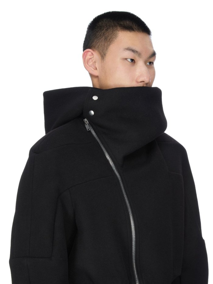 NIGO Rick Owens Cropped Hooded Fligh Jacket Black Virgin Wool Cropped Flight Jacket #nigo332196