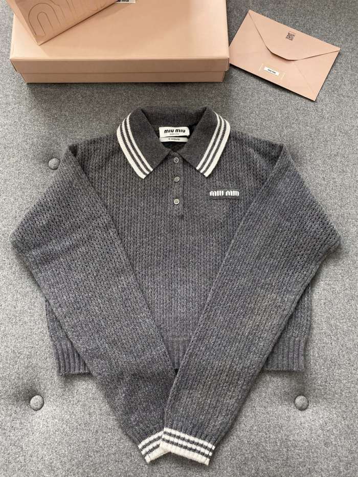 NIGO MiuMiu Slate Gray Wool And Cashmere Polo Sweater #nigo330390