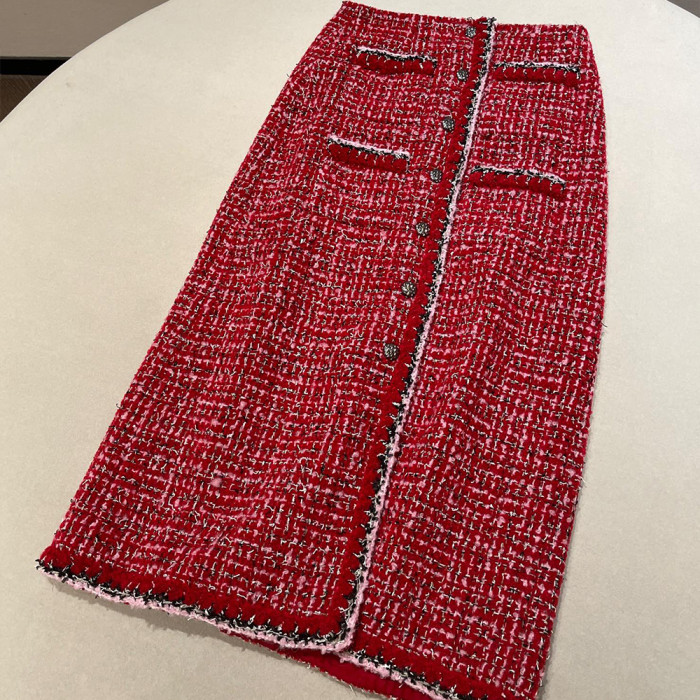 NIGO Chanel Women's Jacket Tweed red Long Skirt Tweed #nigo333453