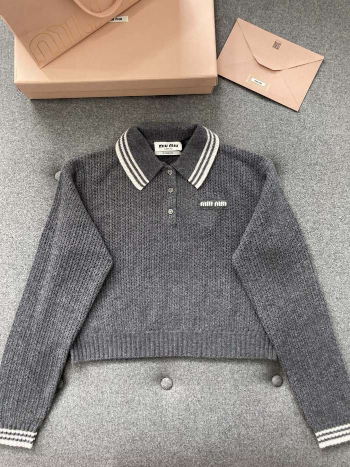 NIGO MiuMiu Slate Gray Wool And Cashmere Polo Sweater #nigo330390