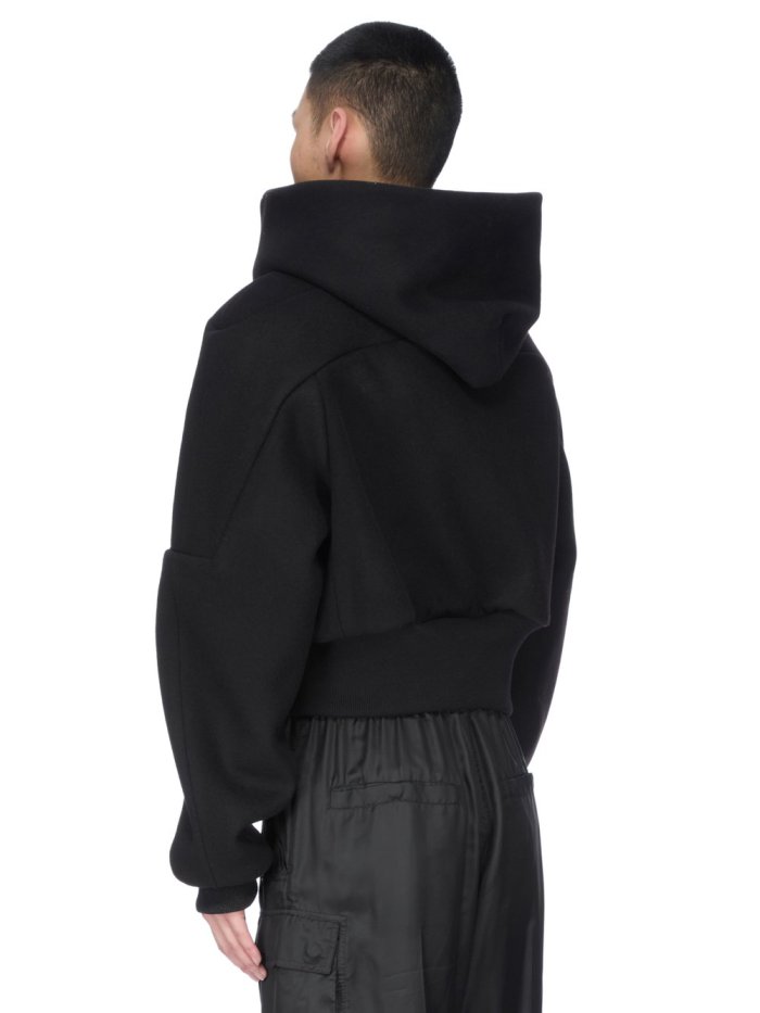 NIGO Rick Owens Cropped Hooded Fligh Jacket Black Virgin Wool Cropped Flight Jacket #nigo332196