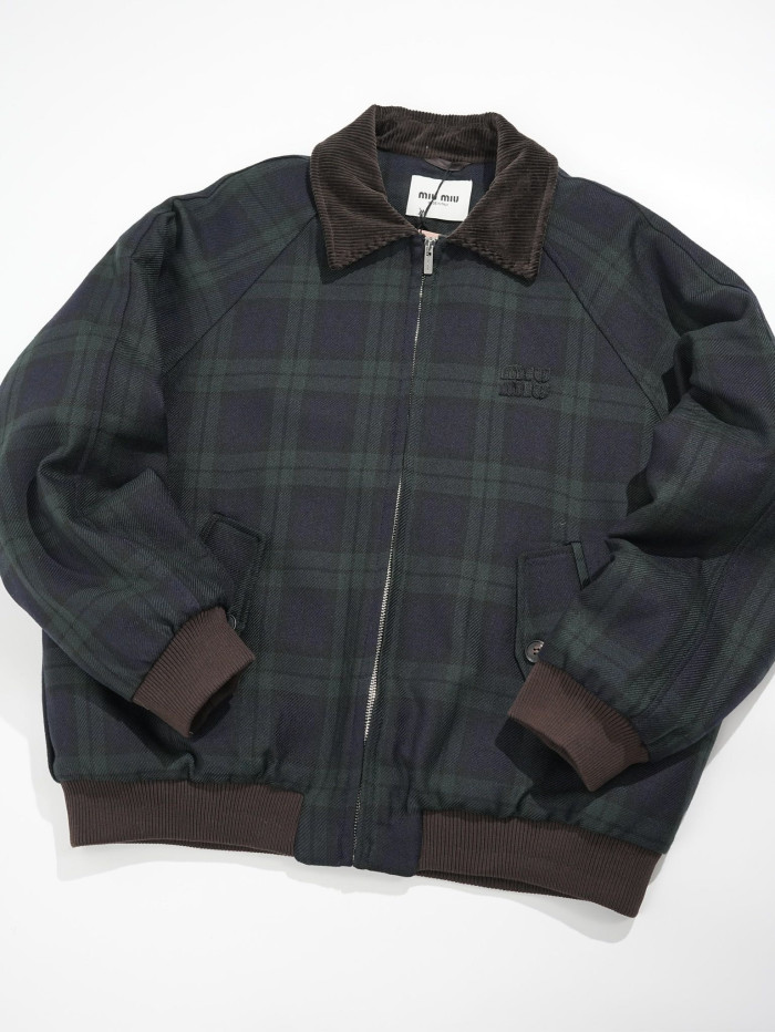 NIGO MiuMiu Women's Blue green Checked Twill Blouson Jacket #nigo333542
