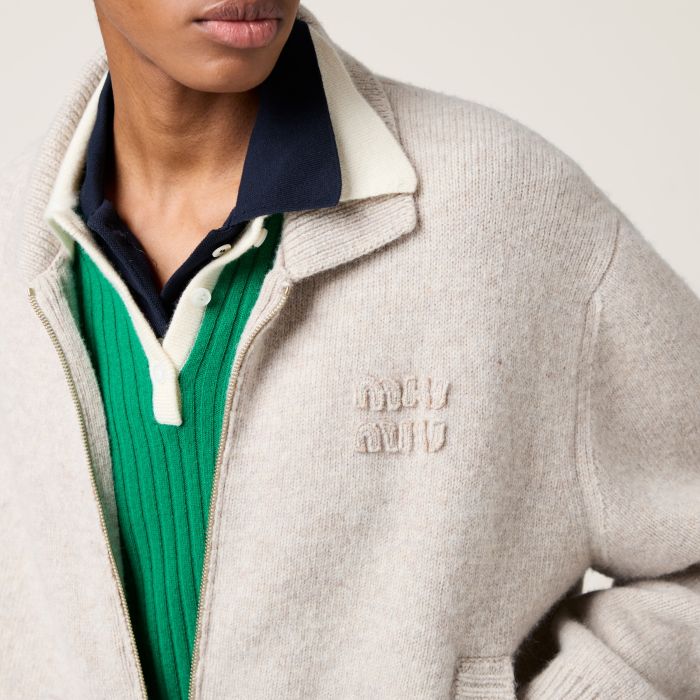 NIGO MiuMiu Sand Beige Shetland Wool And Cashmere Zipper Cardigan #nigo333543