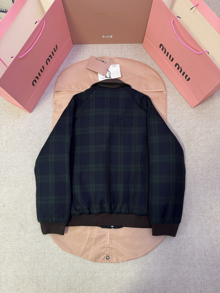 NIGO MiuMiu Women's Blue green Checked Twill Blouson Jacket #nigo333542