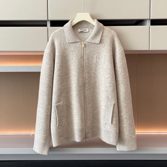 NIGO MiuMiu Sand Beige Shetland Wool And Cashmere Zipper Cardigan #nigo333543