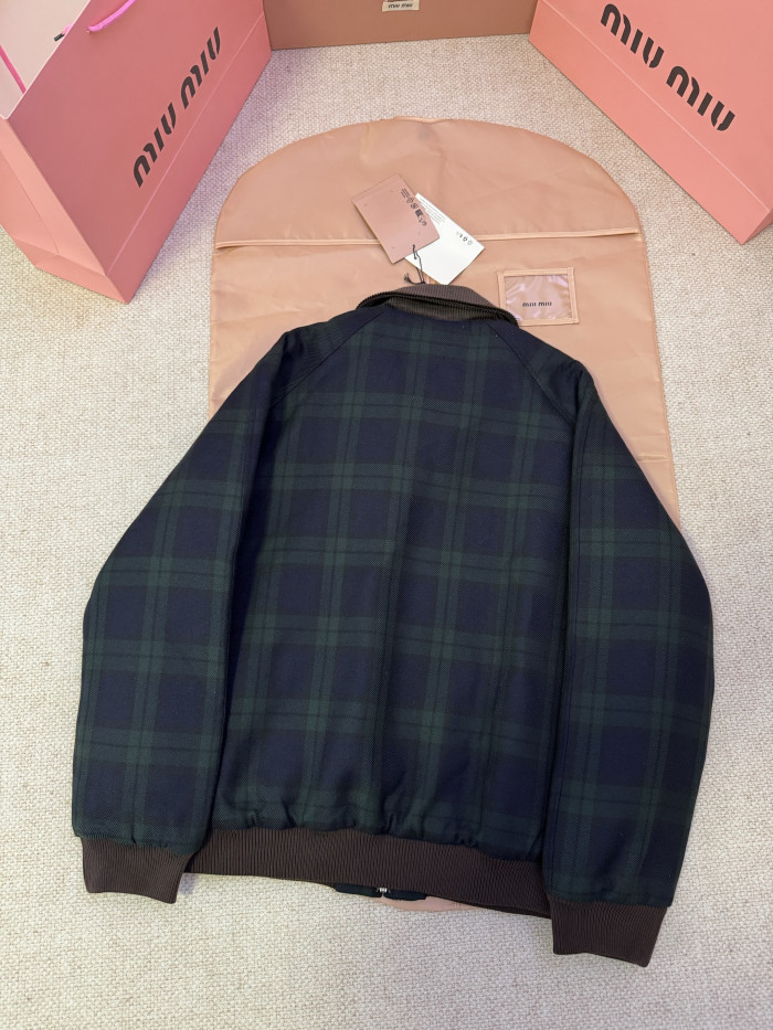 NIGO MiuMiu Women's Blue green Checked Twill Blouson Jacket #nigo333542