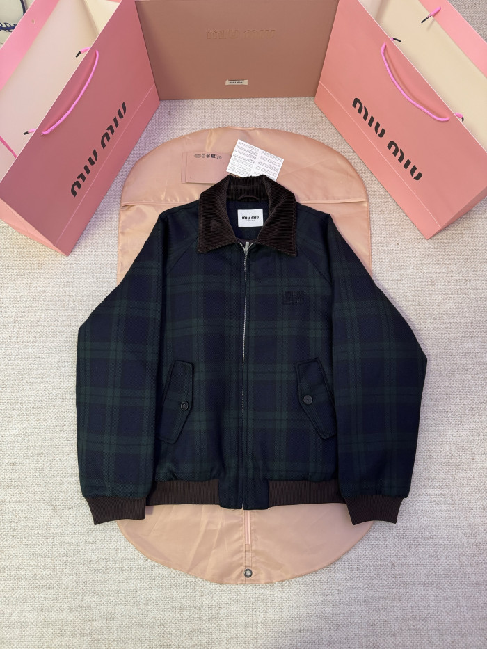 NIGO MiuMiu Women's Blue green Checked Twill Blouson Jacket #nigo333542