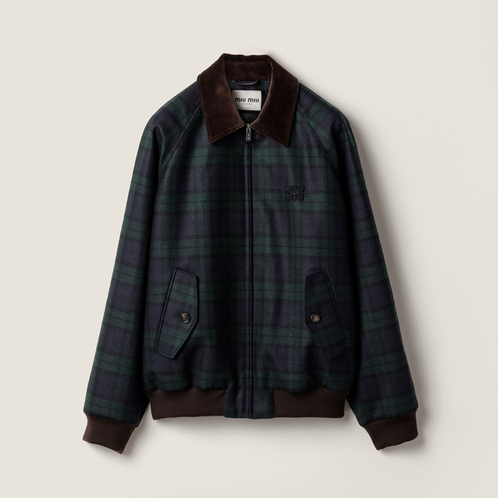 NIGO MiuMiu Women's Blue green Checked Twill Blouson Jacket #nigo333542