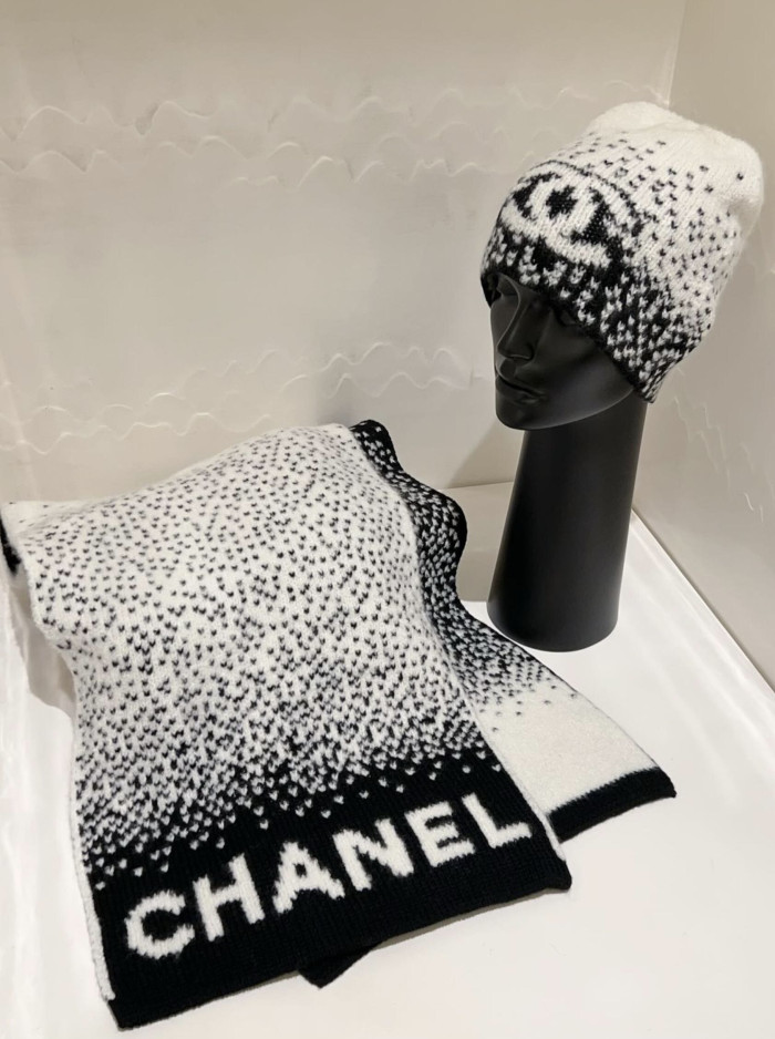 NIGO Chanel Women's Beanie Cashmere  Wool White Black Scarf #nigo333555