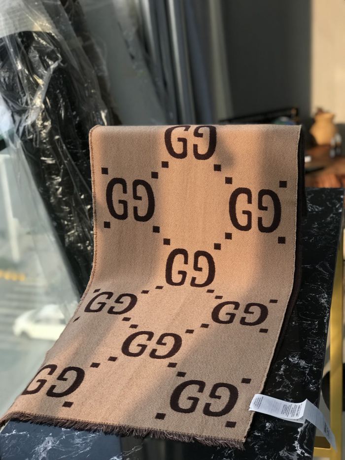NIGO GUCCI Brown Beige GG Jacquard Wool Silk Scarf #nigo333605