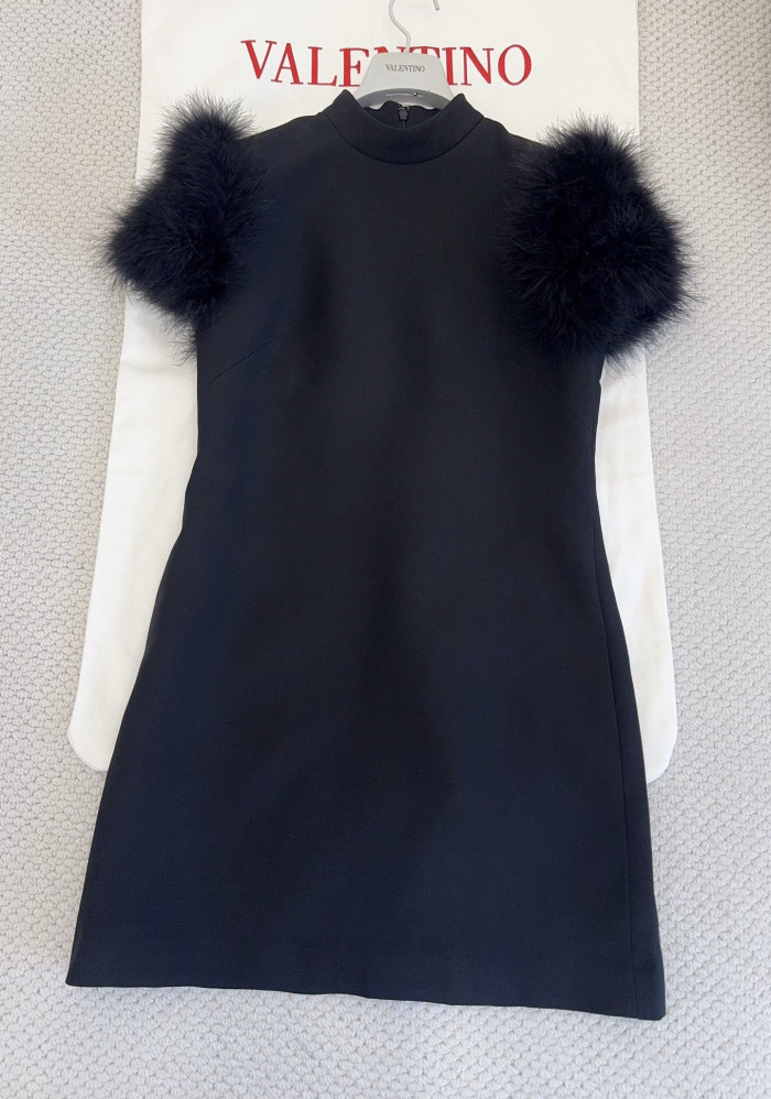 NIGO Valentino Short Crepe Couture Dress Feathers Woman Black #nigo333699