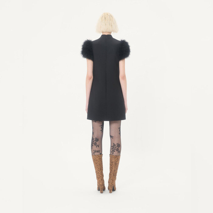 NIGO Valentino Short Crepe Couture Dress Feathers Woman Black #nigo333699