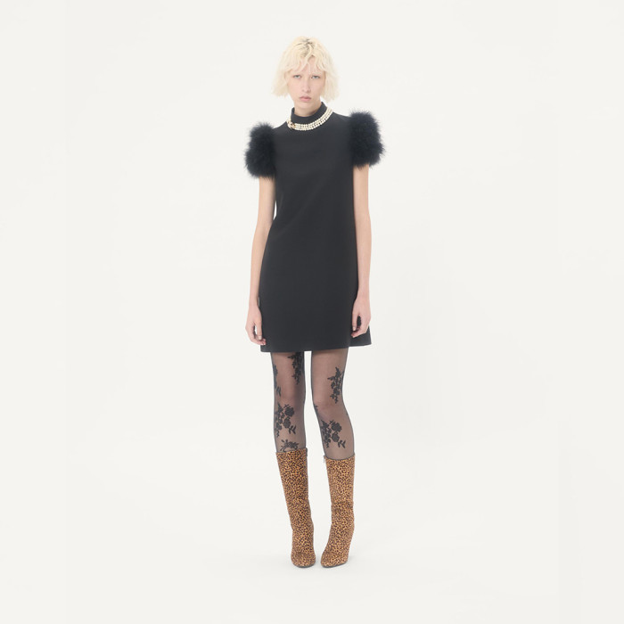 NIGO Valentino Short Crepe Couture Dress Feathers Woman Black #nigo333699