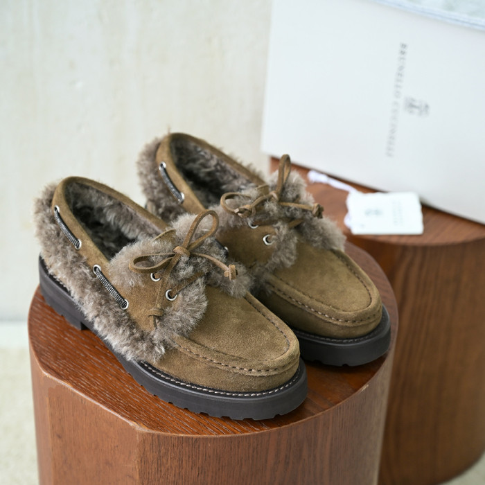 NIGO Brunello Cucinelli Bead Embellished Shearling Trimmed Suede Loafers #nigo333658
