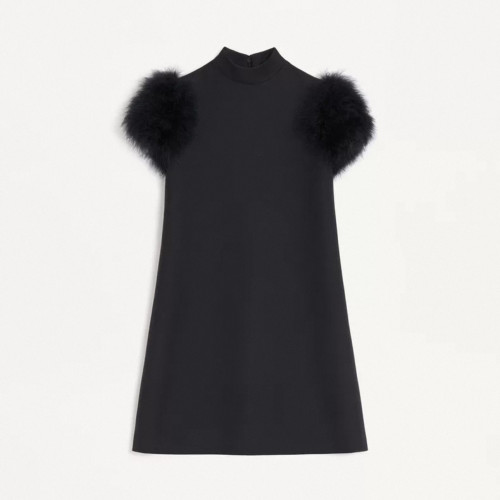 NIGO Valentino Short Crepe Couture Dress Feathers Woman Black #nigo333699