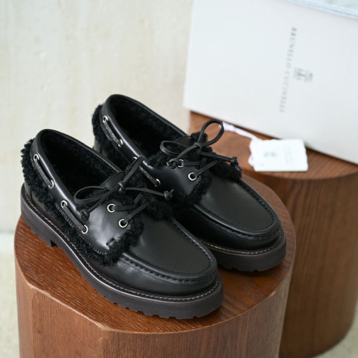 NIGO Brunello Cucinelli Bead Embellished Shearling Trimmed Suede Loafers #nigo333658