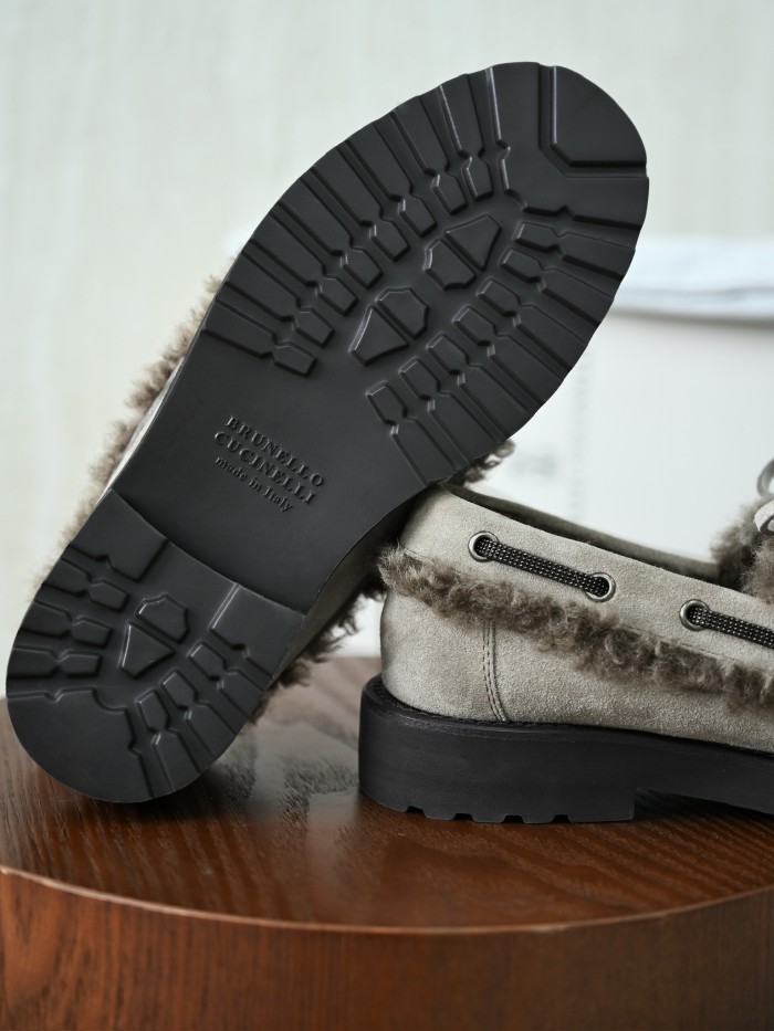 NIGO Brunello Cucinelli Bead Embellished Shearling Trimmed Suede Loafers #nigo333658