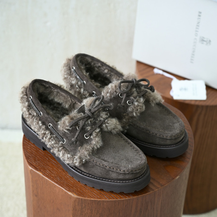 NIGO Brunello Cucinelli Bead Embellished Shearling Trimmed Suede Loafers #nigo333658