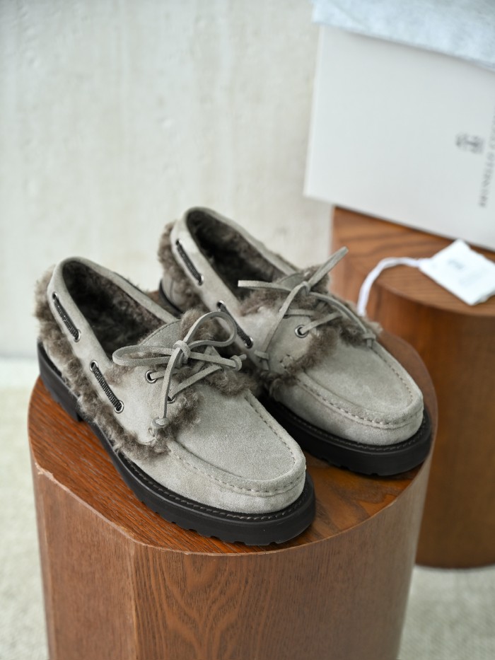 NIGO Brunello Cucinelli Bead Embellished Shearling Trimmed Suede Loafers #nigo333658